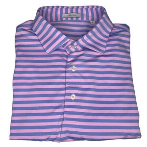 Oliver Ridley men’s short sleeve polo golf shirt pink and blue stripes - Large